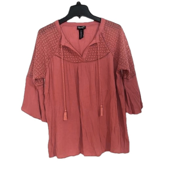 Wrangler Retro Tops - Women’s Wrangler Retro mauve top with see through section and tassel ties